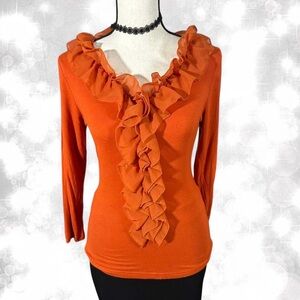 elegant Burnt Orange Ruffled Front Blouse